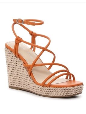 Marc Fisher Orange Strappy Sexy 5 Inch Wedge Sandals, Summertime Sz 8.5